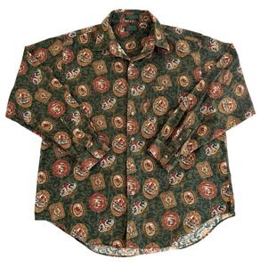 ROBINSONS PRIVATE STOCK Large Green Hunting All Over Print Button Up Men's Shirt